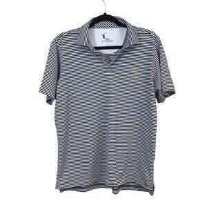 F&G Tech Mens S Black & White Striped Polo Shirt With Farley Cup Embroidery Golf